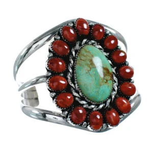 Genuine Navajo Turquoise and Oyster Shell Sterling Silver Cuff Bracelet