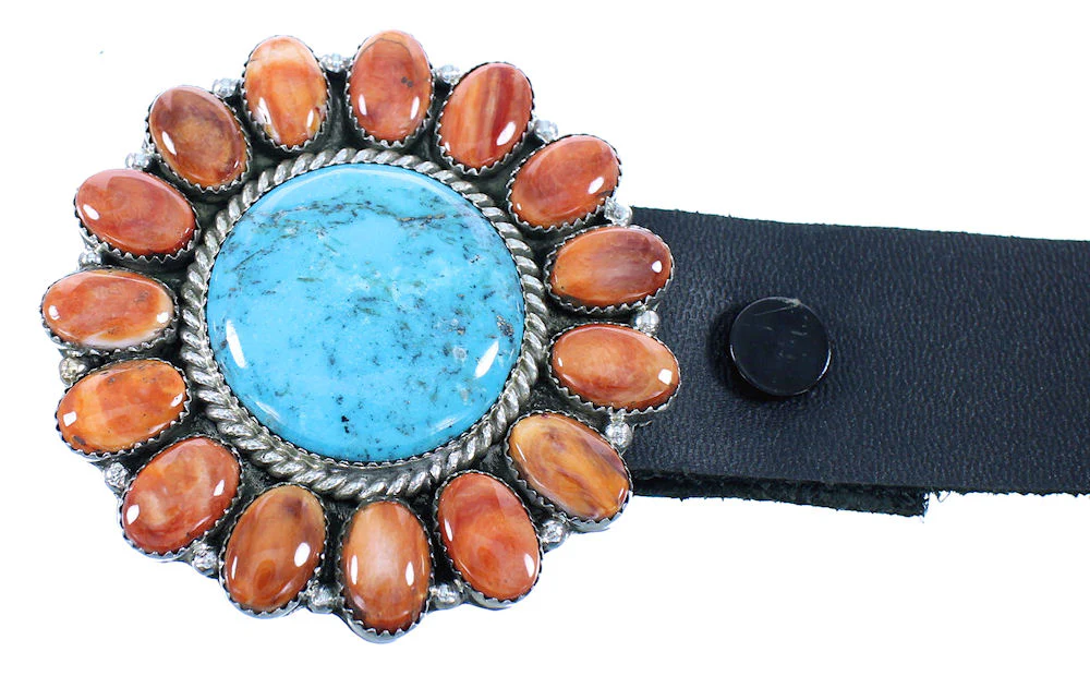 Navajo Shell Concho Belt Genuine Sterling Silver Turquoise And Oyster - Image 3