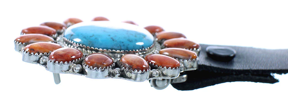 Navajo Shell Concho Belt Genuine Sterling Silver Turquoise And Oyster - Image 4