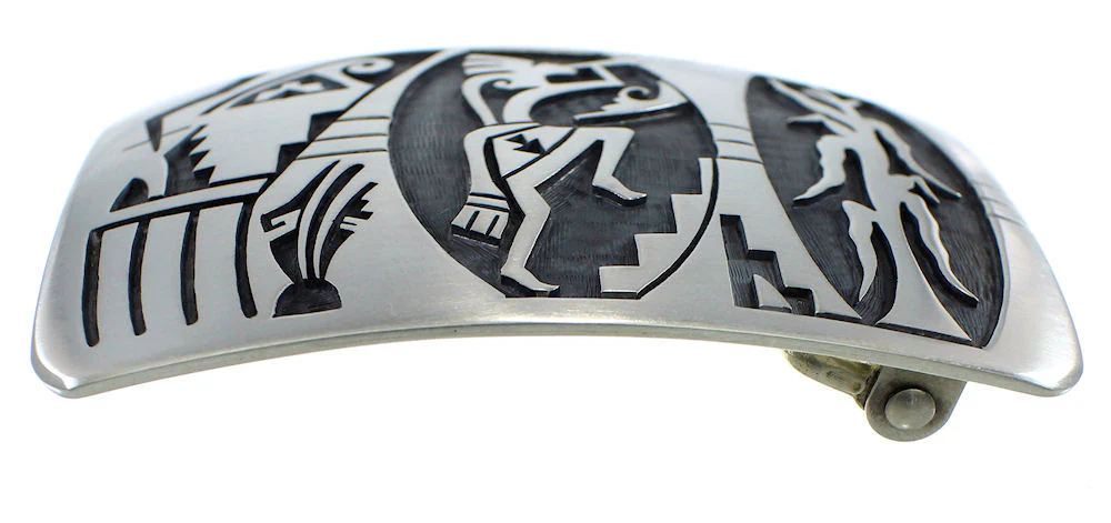 George Phillips Hopi Kokopelli Corn Stalk Silver Belt Buckle - Image 2