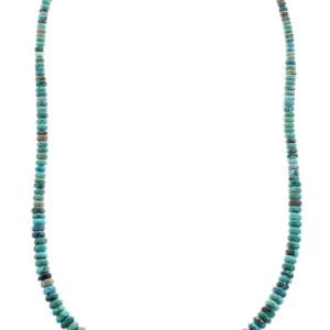 Graduated Rondelle Sterling Silver And Turquoise Native American Bead Necklace