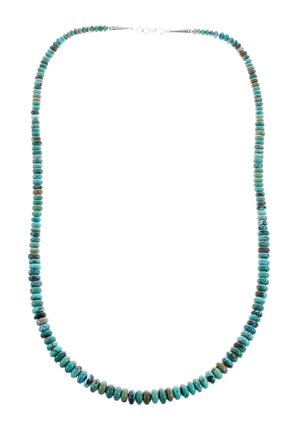 Graduated Rondelle Sterling Silver And Turquoise Native American Bead Necklace - Image 2