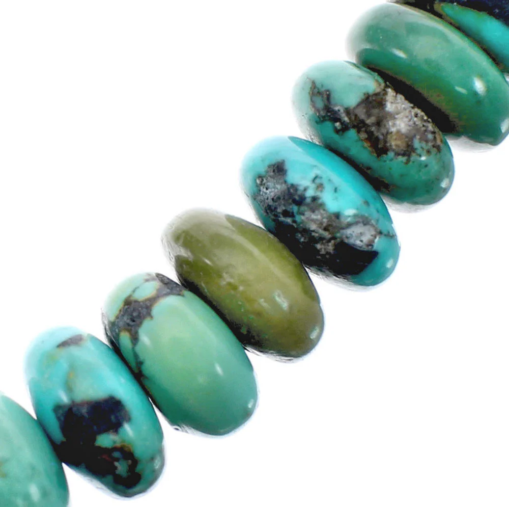 Graduated Rondelle Sterling Silver And Turquoise Native American Bead Necklace - Image 3