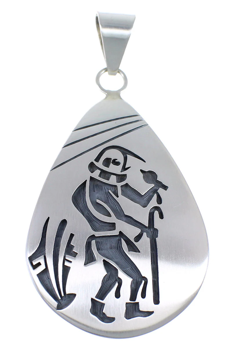 Hopi George Phillips Prayer Sticks Kachina Figure Silver Pendant - Image 2