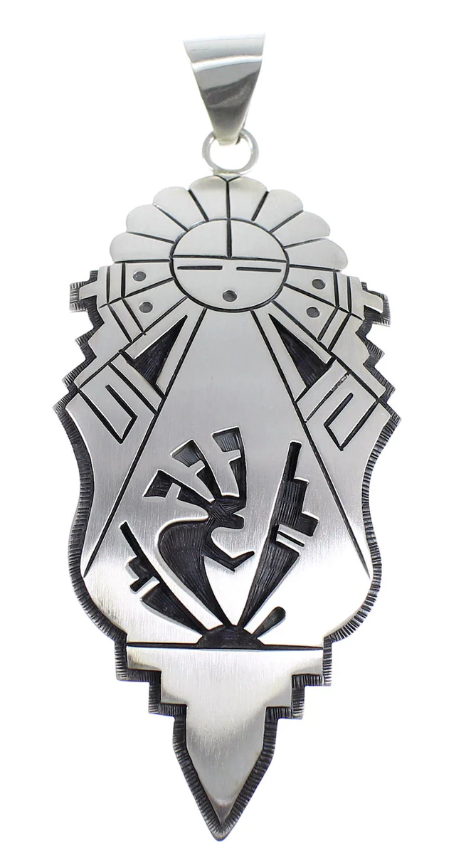 Hopi George Phillips Sun Kokopelli Genuine Sterling Silver Pendant - Image 2