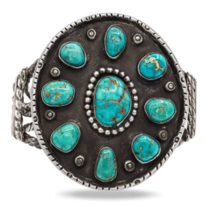 Majestic Vintage Navajo Large Turquoise Cluster Sterling Silver Cuff Bracelet