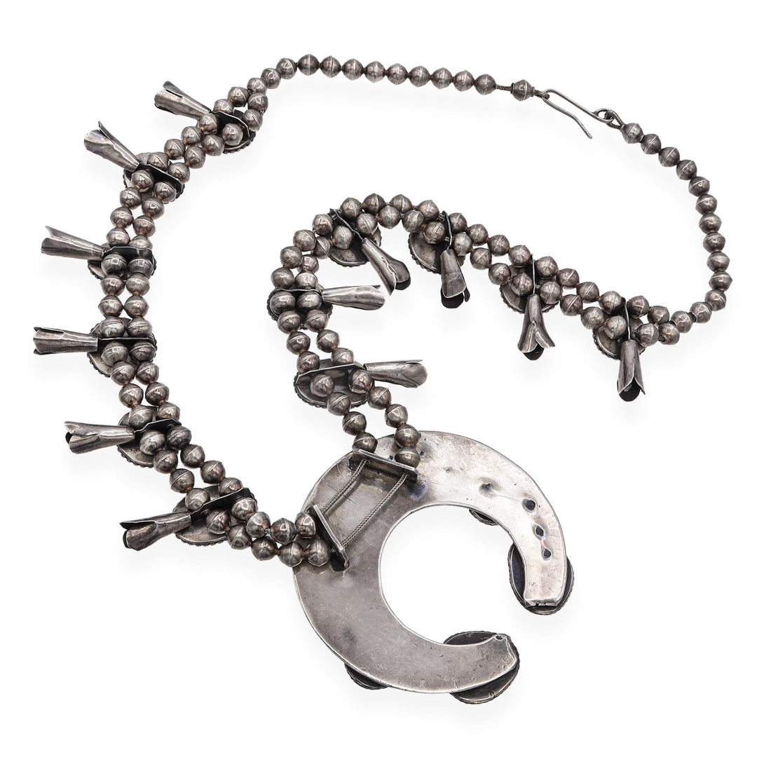 Vintage Squash Blossom Necklace | 268g Sterling Silver Turquoise Pendant – 27.5" Statement Jewelry - Image 5