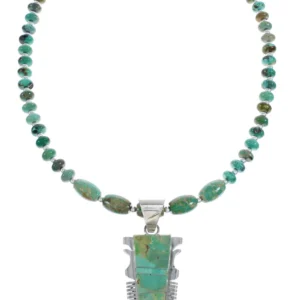 Kingman Turquoise Inlay And Sterling Silver Bead Native American Necklace And Pendant Set