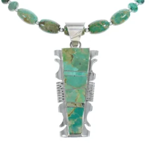 Kingman Turquoise Inlay And Sterling Silver Bead Native American Necklace And Pendant Set