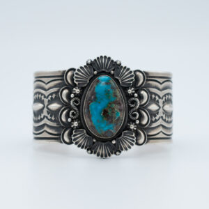 Breathtaking Bisbee Turquoise Bracelet by Navajo Artist Delbert Gordon