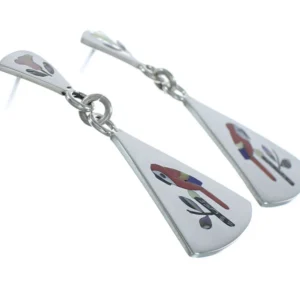 Multicolor Inlay Parrot Genuine Sterling Silver Zuni Earrings