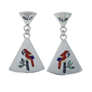 Multicolor Inlay Parrot Genuine Sterling Silver Zuni Earrings