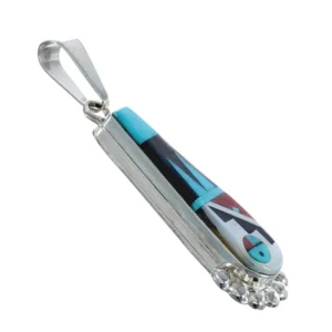 Multicolor Inlay Sterling Silver Sun Native American Pendant