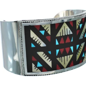 Multicolor Inlay Sterling Zuni Silver Cuff Bracelet