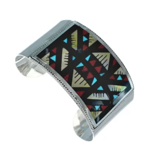 Multicolor Inlay Sterling Zuni Silver Cuff Bracelet