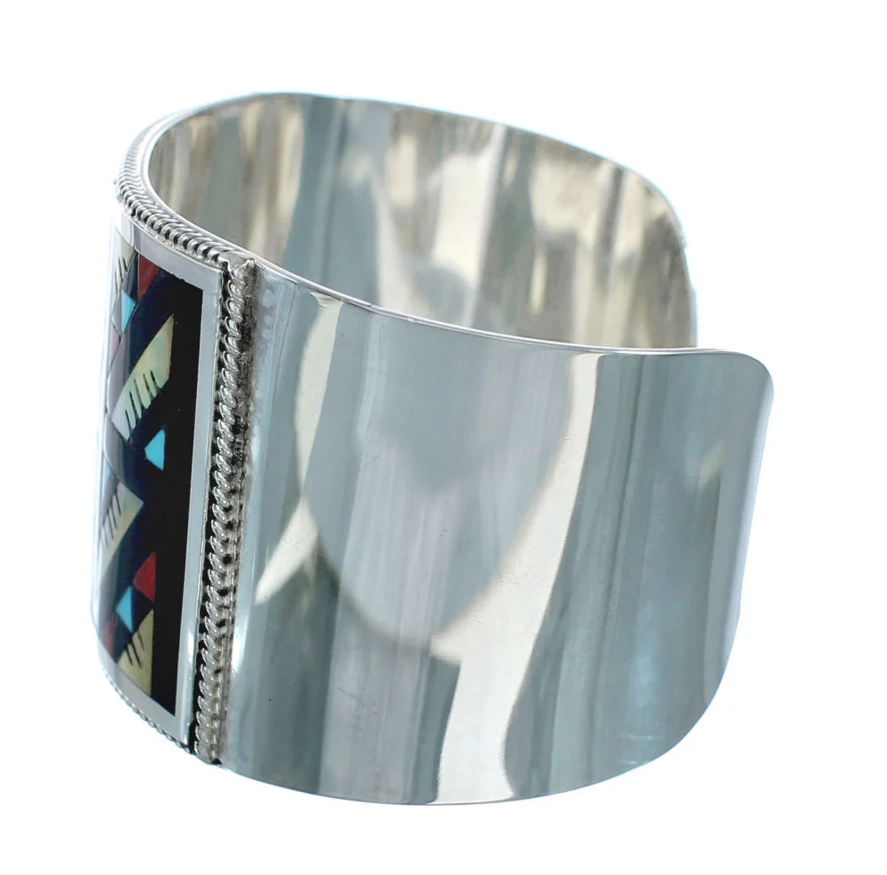 Multicolor Inlay Sterling Zuni Silver Cuff Bracelet - Image 3
