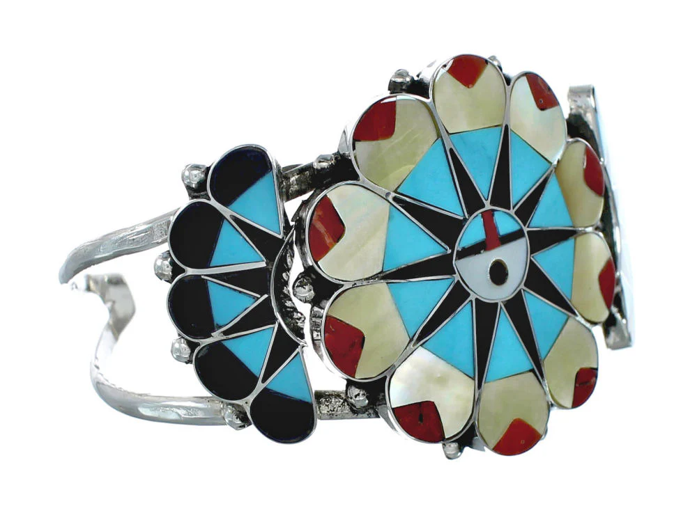 Multicolor Zuni Sun Sterling Silver Cuff Bracelet - Image 2
