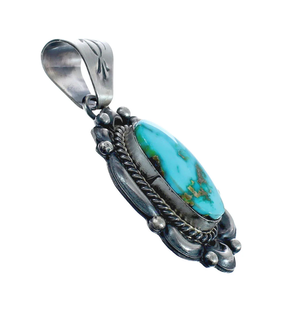 Authentic Turquoise Sterling Silver Native American Pendant - Image 2