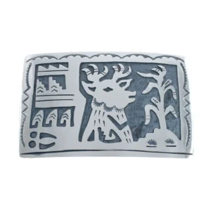 Native American Deer And Corn Belt Buckle Genuine Sterling Silver
