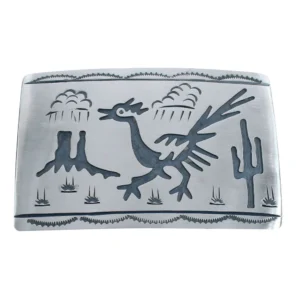 Navajo Bird And Cactus Belt Buckle Native American Genuine Sterling Silver