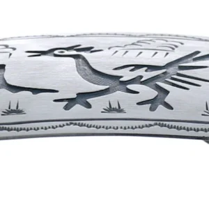 Navajo Bird And Cactus Belt Buckle Native American Genuine Sterling Silver