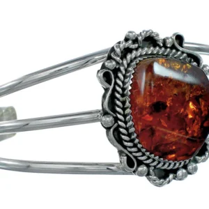 Native American Navajo Amber Sterling Silver Cuff Bracelet