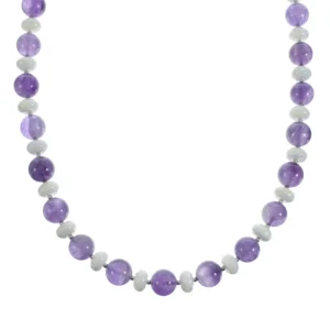 Native American Navajo Amethyst and Mother of Pearl Bead Sterling Silver Necklace