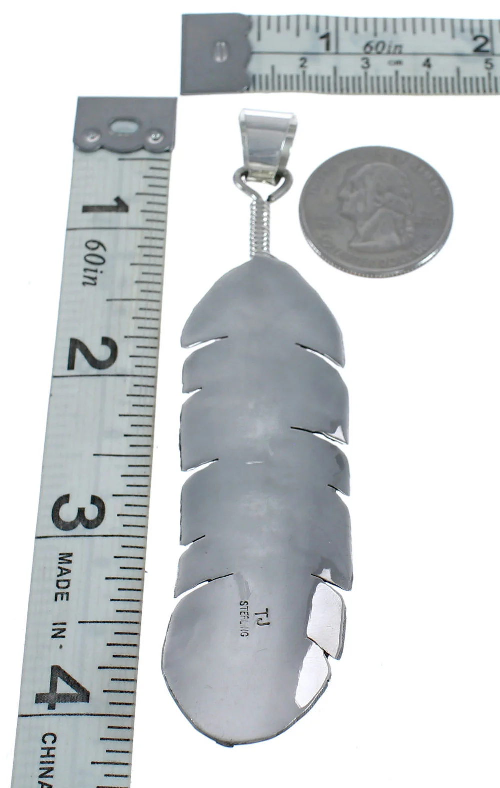 Navajo Sterling Silver Feather Authentic Native American Pendant - Image 3