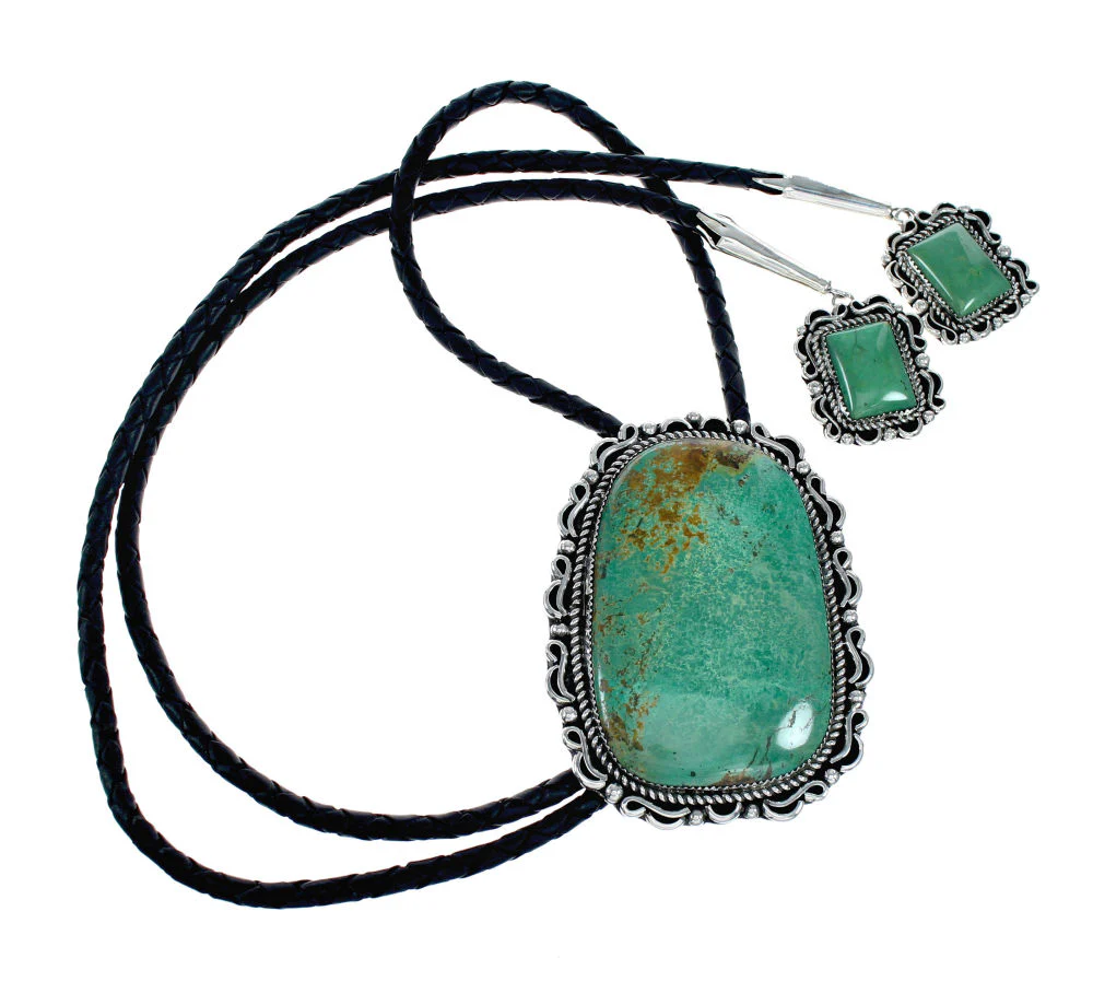 Native American Navajo Bolo Tie Turquoise Sterling Silver - Image 2