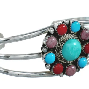 Native American Navajo Multi Stone Sterling Silver Cuff Bracelet