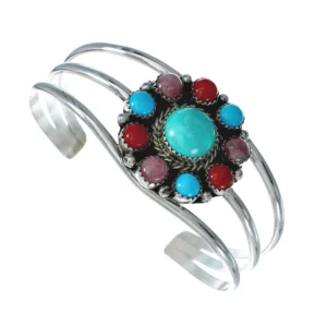 Native American Navajo Multi Stone Sterling Silver Cuff Bracelet
