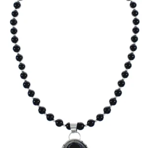 Native American Onyx Sterling Silver Bead Necklace