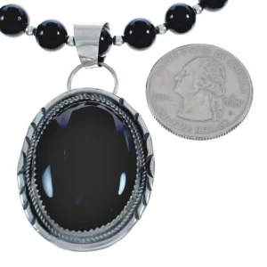 Native American Onyx Sterling Silver Bead Necklace