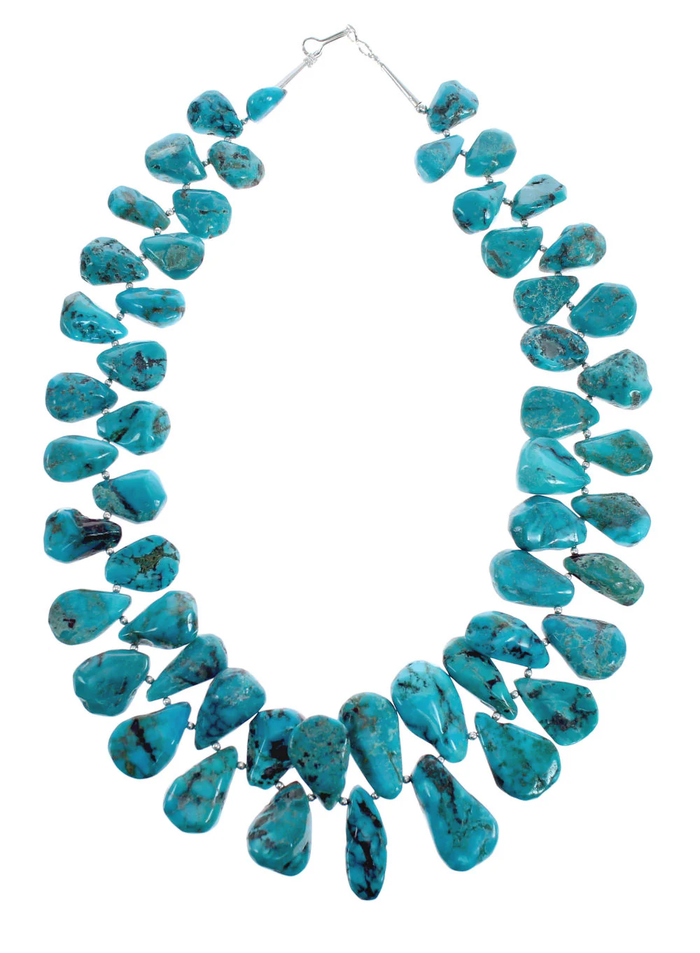 Native American Sterling Kingman Silver Turquoise Bead Necklace - Image 2