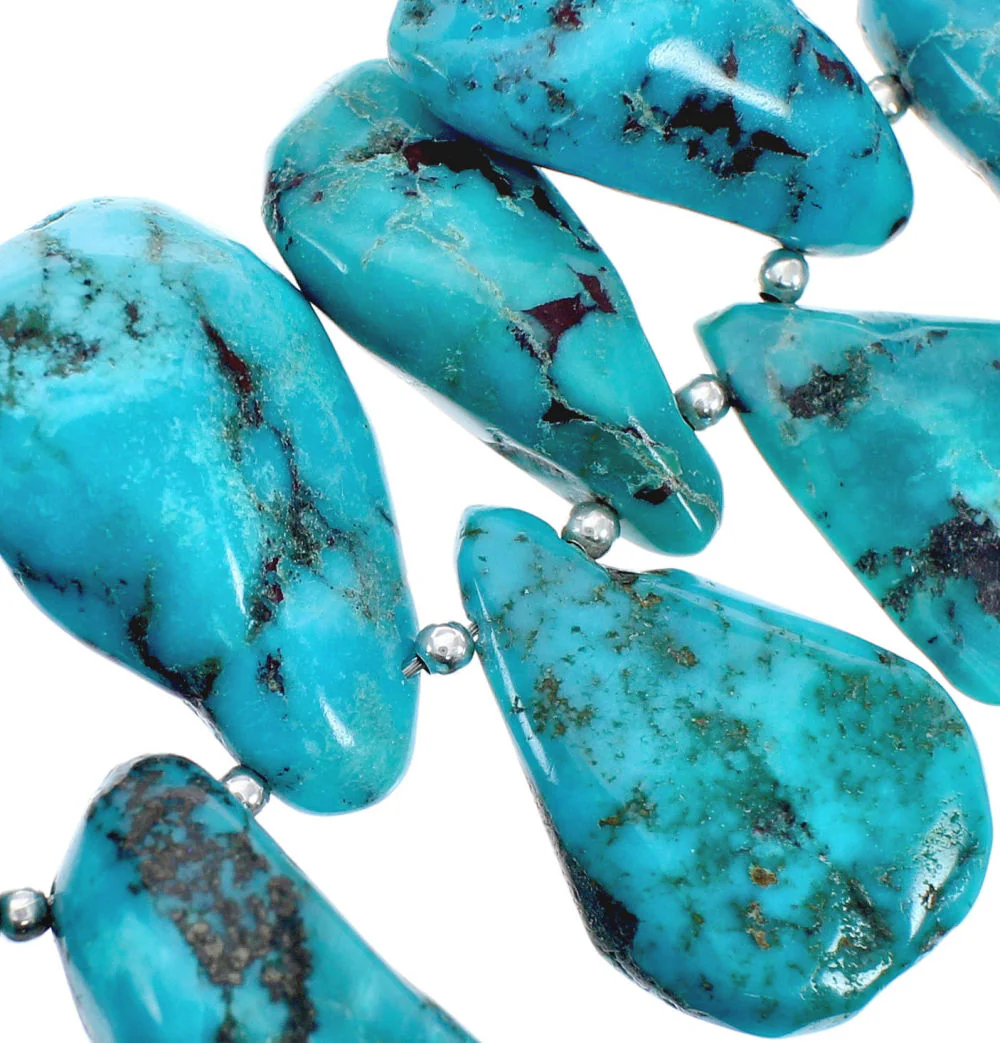 Native American Sterling Kingman Silver Turquoise Bead Necklace - Image 3