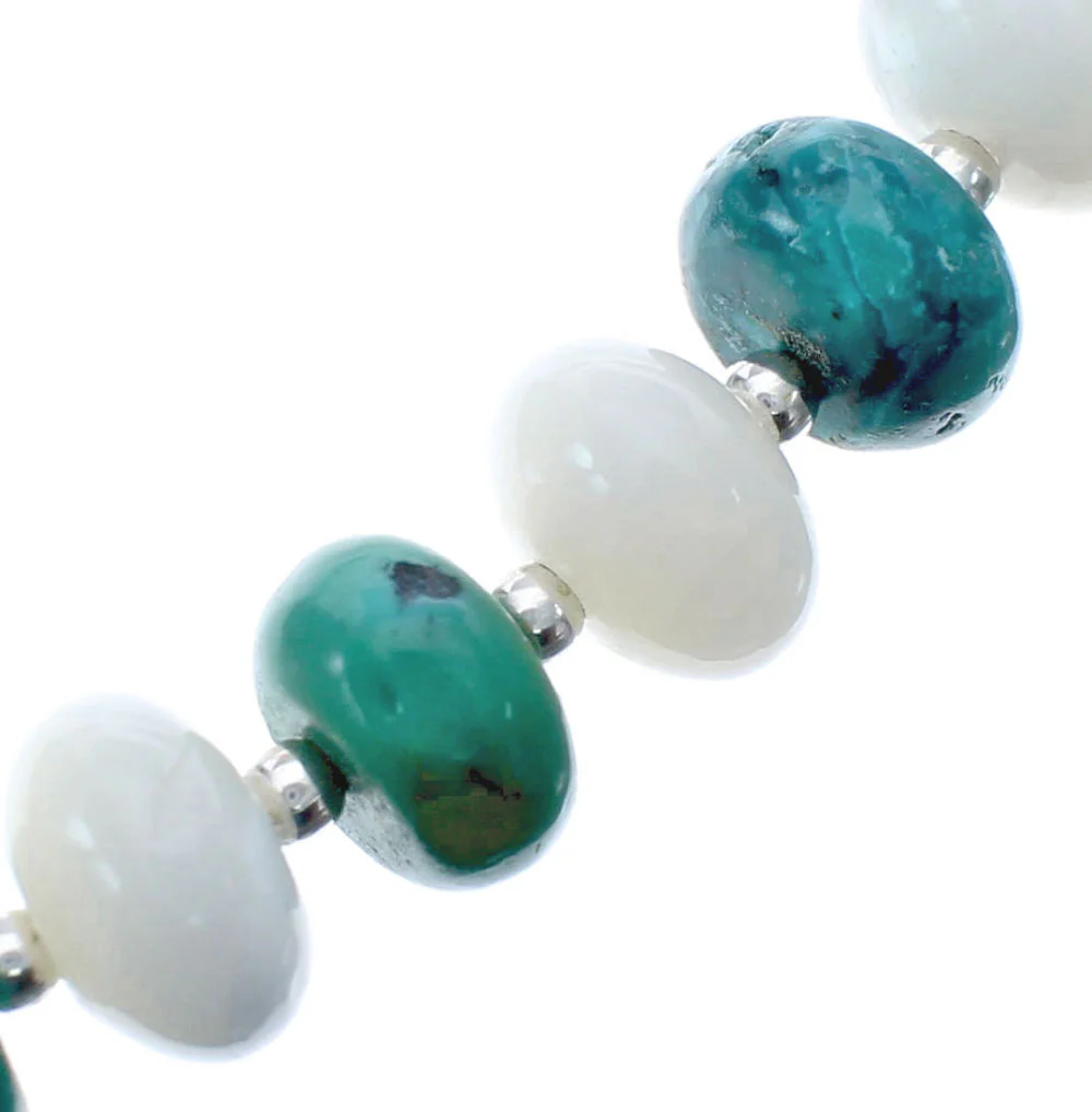 Native American Sterling Silver Turquoise And Mother of Pearl Bead Necklace - Image 3