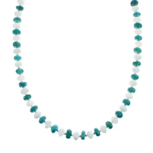 Native American Sterling Silver Turquoise And Mother of Pearl Bead Necklace