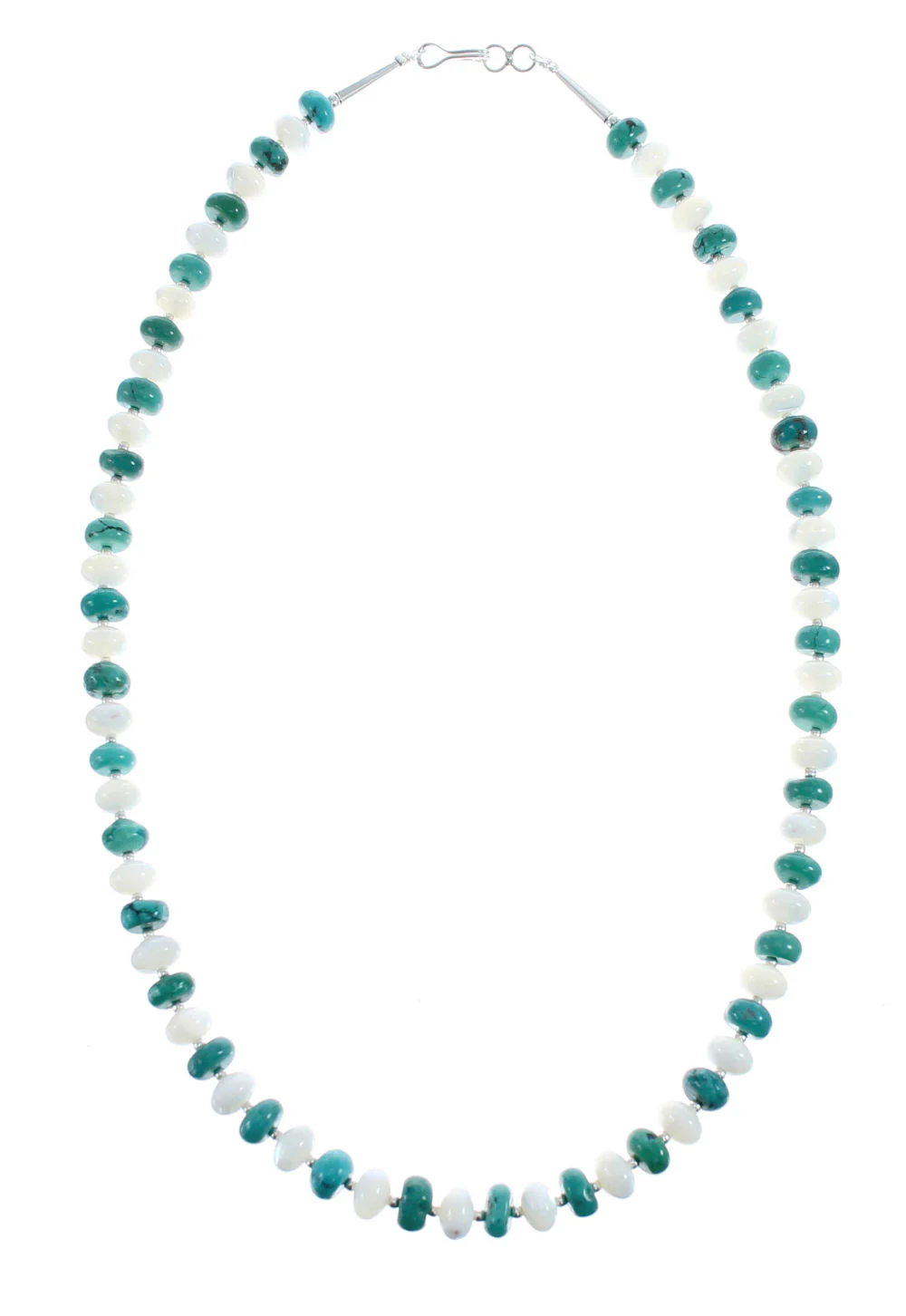 Native American Sterling Silver Turquoise And Mother of Pearl Bead Necklace - Image 2