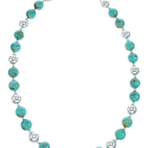 Native American Turquoise Sterling Silver Bead Necklace