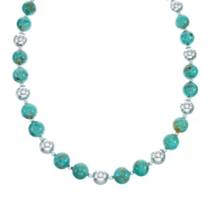 Native American Turquoise Sterling Silver Bead Necklace