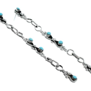 Native American Zuni Sterling Silver And Turquoise Post Dangle Earrings