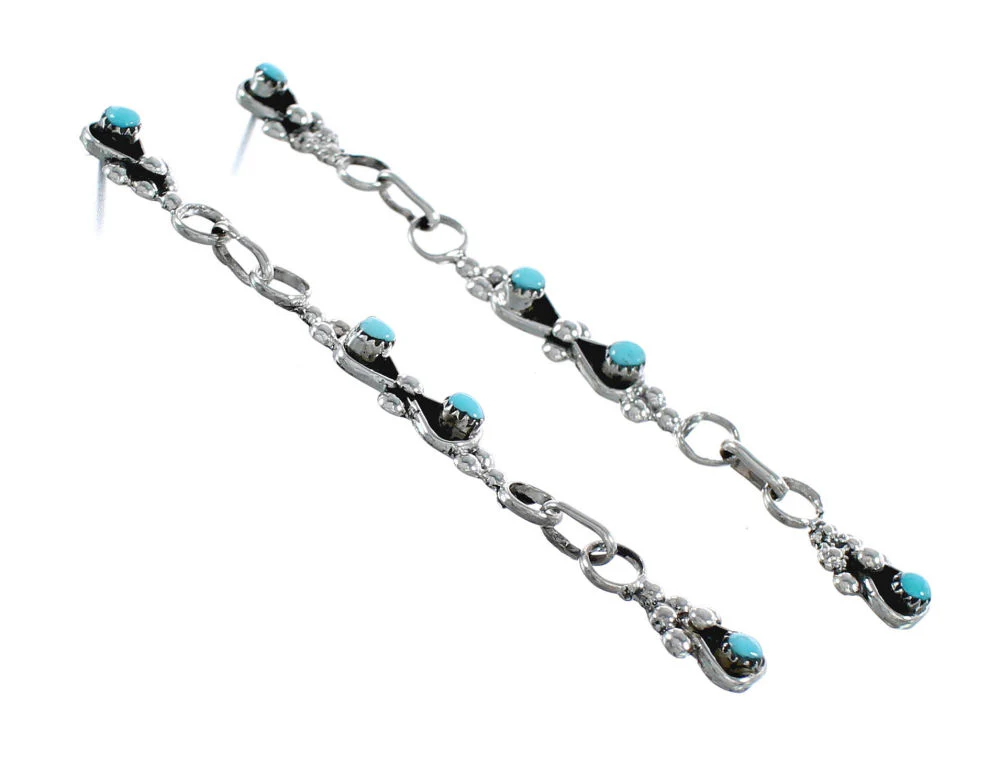 Native American Zuni Sterling Silver And Turquoise Post Dangle Earrings - Image 2