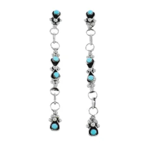Native American Zuni Sterling Silver And Turquoise Post Dangle Earrings