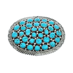 Navajo Authentic Turquoise Genuine Sterling Silver Belt Buckle