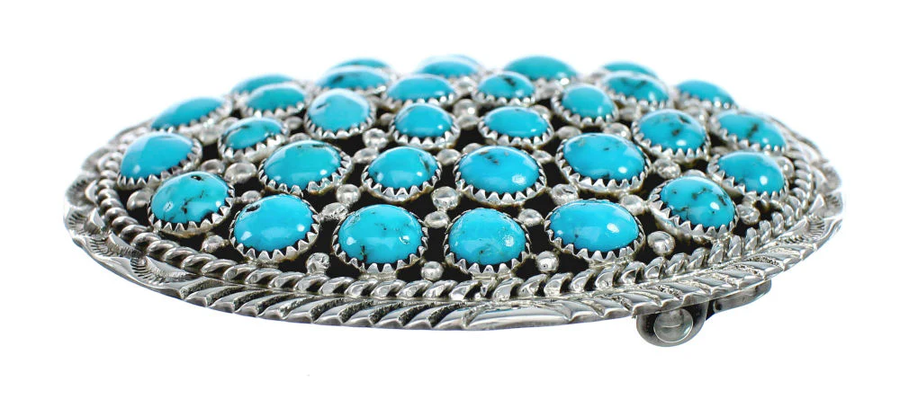 Navajo Authentic Turquoise Genuine Sterling Silver Belt Buckle - Image 2