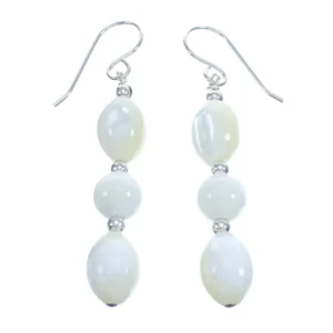 Navajo Bead Hook Dangle Sterling Silver Mother of Pearl Earrings