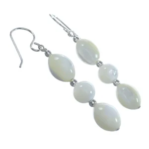 Navajo Bead Hook Dangle Sterling Silver Mother of Pearl Earrings