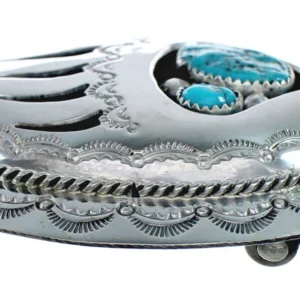 Navajo Bear Paw Belt Buckle Genuine Native American Sterling Silver Turquoise