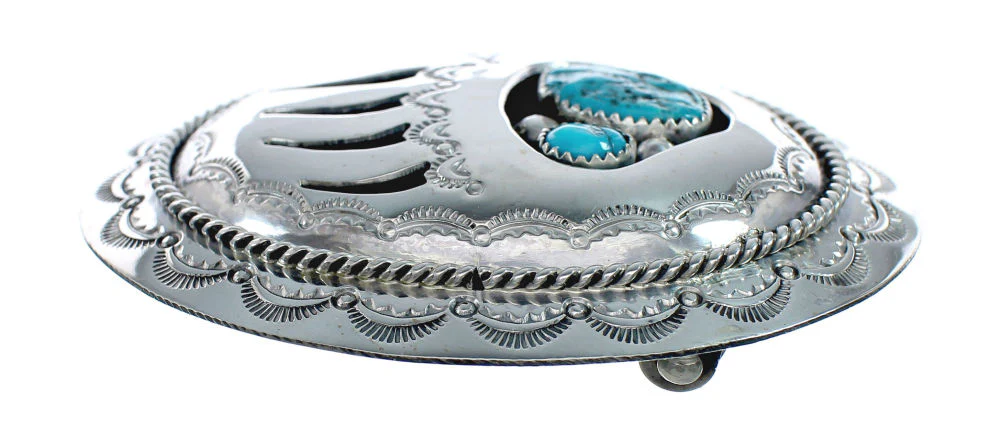 Navajo Bear Paw Belt Buckle Genuine Native American Sterling Silver Turquoise - Image 2