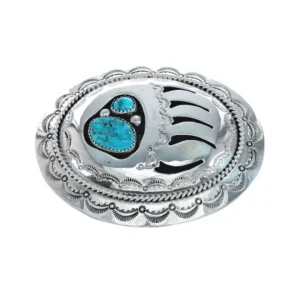 Navajo Bear Paw Belt Buckle Genuine Native American Sterling Silver Turquoise
